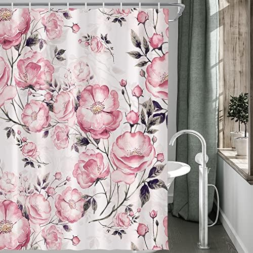 וילון מקלחת וינטג 'וינטג' בצבע ורוד אפור ורוד לחדר אמבטיה 60W*72 שעות פריחה עלים פרחי פרחים קפיצי צמח בוטני אמבטיה