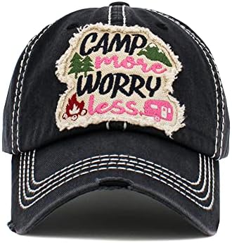 מחנה נשים של Scarvesme יותר דאגה פחות שטוף כותנה כותנה רקומה כובע בייסבול מתכוונן