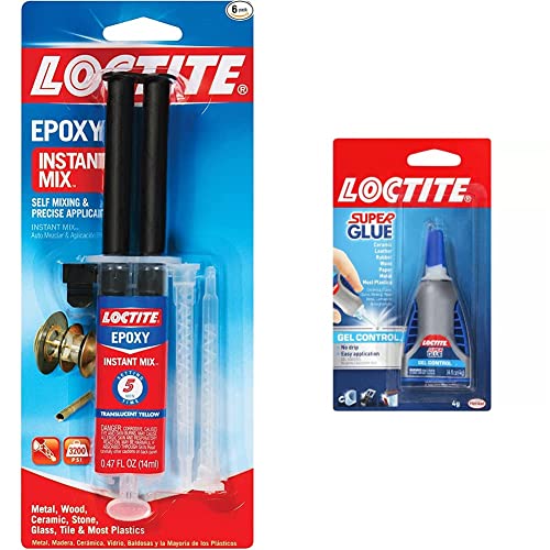 Loctite Epoxy חמש דקות תערובת מיידית של 0.47 -נוזל מזרק אונקיה, HC1060027 ולוקטיט בקרת ג'ל דבק