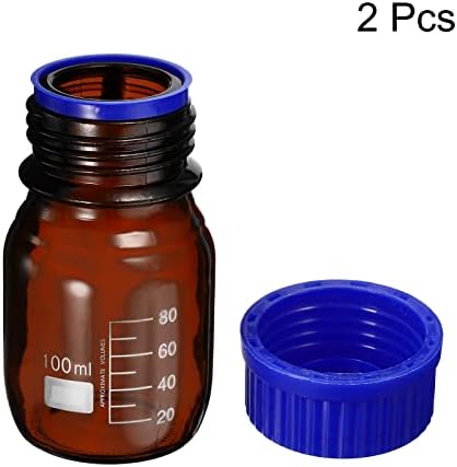 בקבוק מדיה של פטיקיל 100 מל מגיב, 2 יחידים עגולים לבקבוק אחסון זכוכית בוגר כובע בורג כחול לאוניברסיטאות