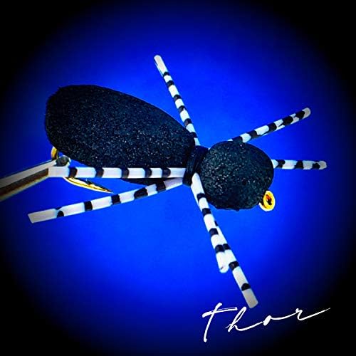 עכביש קצף חיצוני של ת'ור - ערכת 6 מחשב עם מארז - סט דיג זבוב עליון לבס, פאן דג ופורל - שחור ולבן, גודל