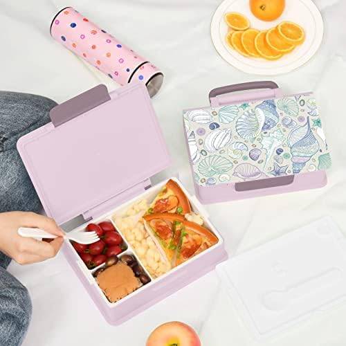 MCHIVIVER SEASHELL BENTO BENTO BOX BORNE BOX BOX עם ידית לילדים ניידים מיכל ארוחת צהריים עם מזלג כף קופסאות