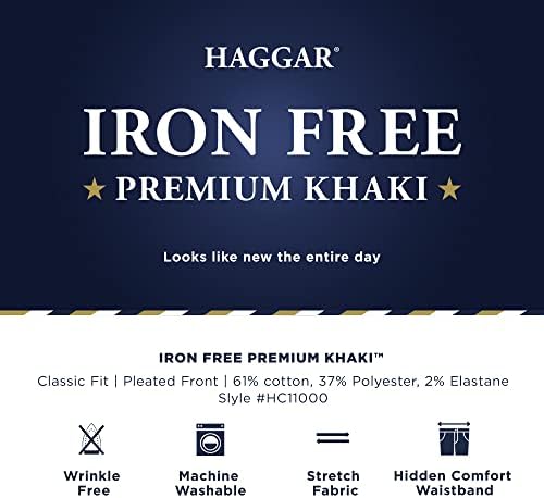 הברזל של Haggar's ברזל פרמיום חאקי קלאסי קלאסי קלאס קפלים קדמיים קדמיים-רגילים וגדלים גדולים וגבוהים