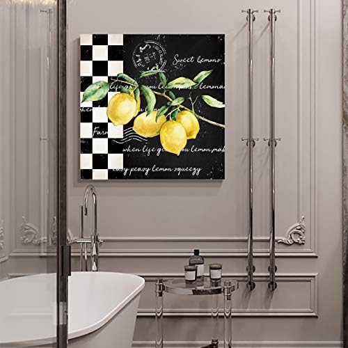 ציור שמן ללא תפוחים על בד צהוב לימון פירות טריים חוות קיר אמנות בית תפאורה שחור לבן משובץ מודרני תמונות