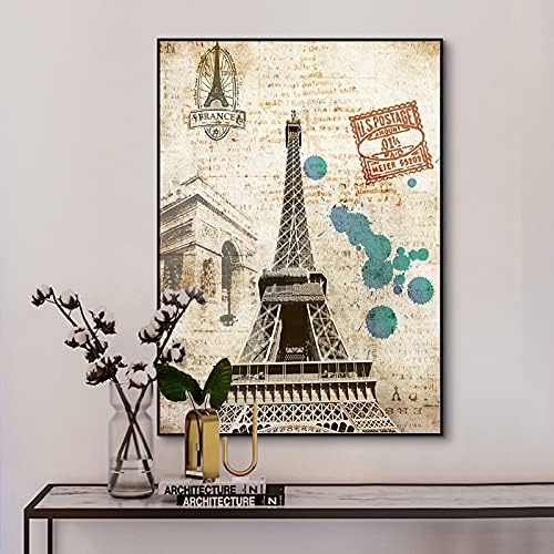 זיכרון פריז מגדל אייפל בציר חותמת פוסטר ציור שמן על בד כרזות הדפסי קיר תמונה אמנות לסלון מסגרת גבוהה-סוף