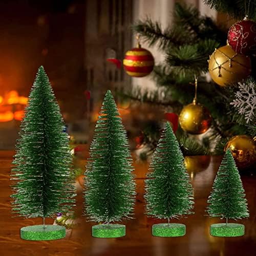 עצי חג המולד של CDAR מיני - עץ חג מולד מלאכותי, עצי שלג בסיסל עם בסיס עץ לעיצוב חג המולד מסיבת חג המולד קישוטי