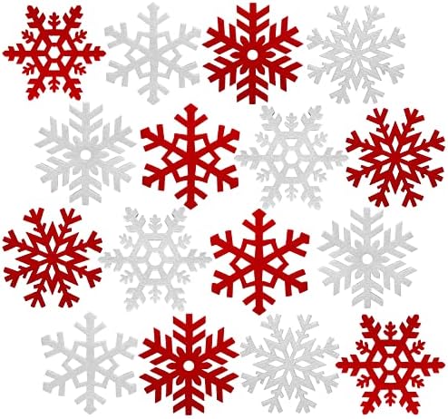 Anydesign 16 חבילות חופי חוף חג המולד של חג המולד אדום לבן פתית שלג מחצלת חג המולד 4 עיצוב חופי פתית שלג