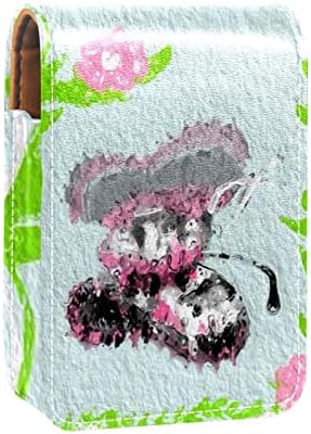 מיני איפור תיק עם מראה, מצמד ארנק מעוור שפתון מקרה, שמן ציור מופשט אביב פרח ופרפר