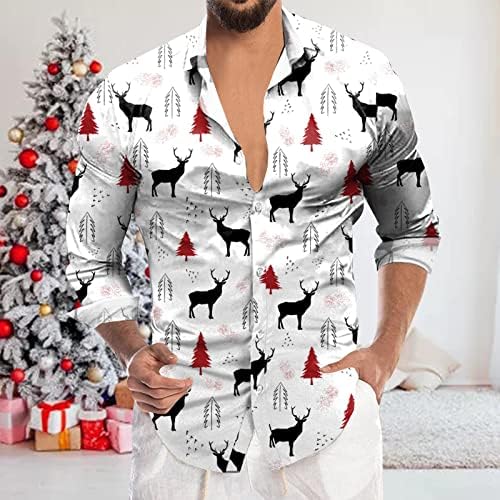 גברים של אופנה מקרית חג המולד דיגיטלי 3 הדפסת חג דש כפתור ארוך שרוול חולצה למעלה בתוספת קצר