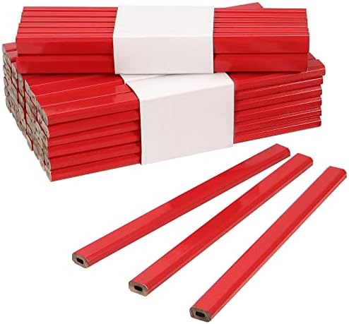 Sinjeun 144 חתיכות 7 אינץ 'עפרונות נגר אדום, עפרונות עץ שטוחים מתומנים, עפרונות עץ עץ עץ עץ מקצועי