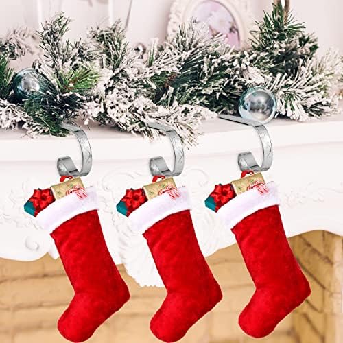 Fovths 6 חתיכות מחזיקי גרב חג המולד עם עלי גרבי מתכת קולבי מתכת חג המולד תלויים ווים אח אחיזת קול לקישוט