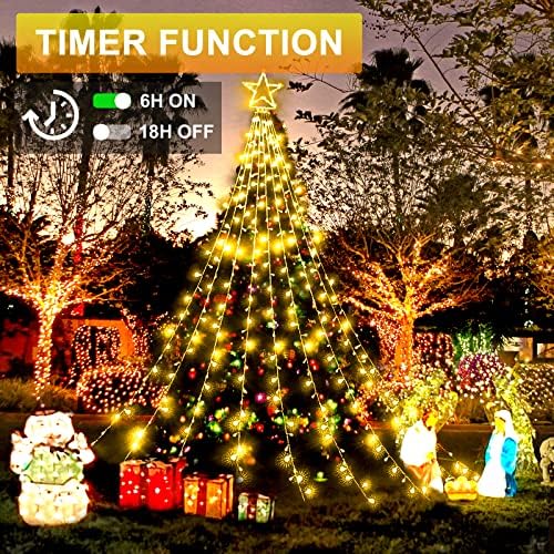 קישוטי חג המולד חיצוני עץ אורות 2-ב 1 חם לבן כדי ססגוניות 12.7 רגל 344 נוריות מפל כוכב עץ אורות