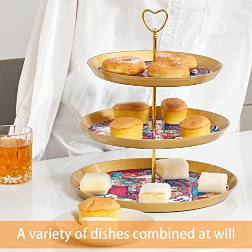 3 מעמד עוגות שכבות, מנדלה בוהמיאנית דפוס קינוח מגדל, מחזיק עוגות עגול מפלסטיק מגש לחתונה למסיבת