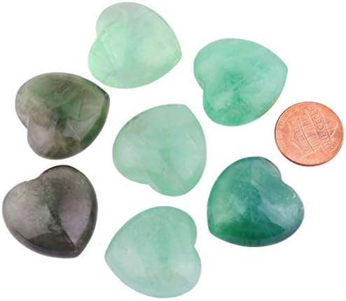 שרווגון פלואוריט ירוק אבן לב אבן ליטותרפיה, קישוט לב רייקי לריפוי גבישים טבעיים אנטי לחץ, סט של 4
