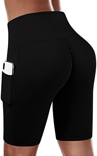 מכנסי יוגה קצרים לנשים מכנסיים קצרים של אופנוענים במותניים עם כיסים עם אימון בקרת בטן אימון אתלטי קצר