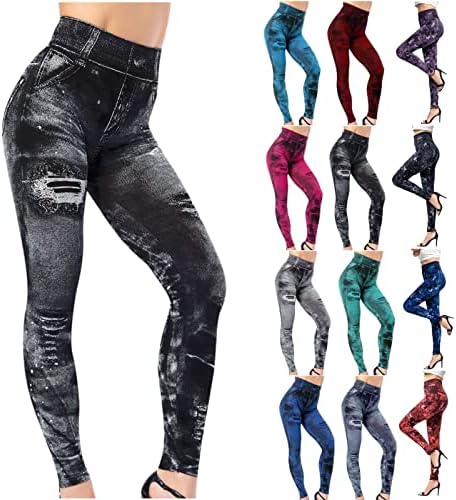 ג'ינס לנשים הדפס חותלות מותניים גבוהות ג'ינס מזויף טייץ 'טייץ' נמתח ג'יז'ן ז'אן ג'ין מראה חותלות מכנסי