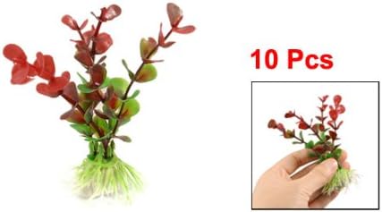 10-חתיכה פלסטיק עלים אקווריום גינון מים צמח / דשא,אדום / ירוק