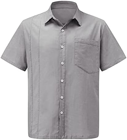 שרוול קצר שרוול קצר שרוול כותנה פשתן חולצות קיץ כפתור מזדמן למטה בצבע אחיד חולצות חולצות עם כיס חזה