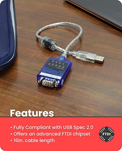 Gearmo 16in. ממיר סידורי USB 2.0 עד RS-232 עם אינדיקטורים LED ו- FTDI