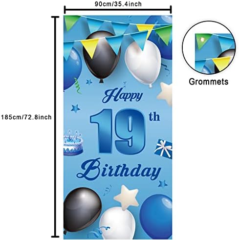 שמח יום הולדת 19 כחול באנר רקע בלוני כוכבים קונפטי לחיים כדי 19 שנים נושא קישוטי דלת מרפסת דקור מתנות