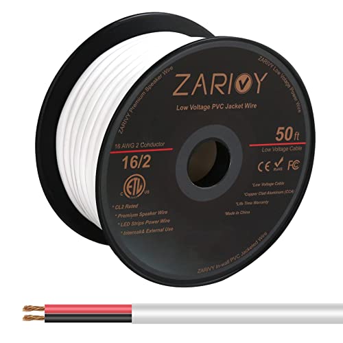 Zarivy 50 רגל 16 מד 2 מוליכים חוט שחור אדום עם ז'קט לבן Cl2 עמיד בפני אש, 16 AWG חוט חשמלי רצועות LED רצועות