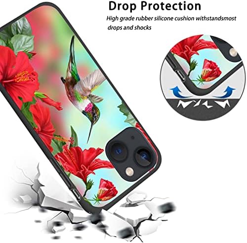 NHNXHWIA תואם למארז iPhone 14, Hummingbird אדום היביסקוס דפוס פרחים עיצוב טלפון לנשים בנות,