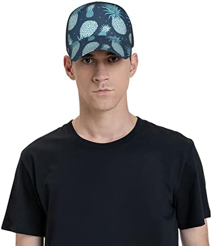 בציר אננס מודפס בייסבול כובע, מתכוונן אבא כובע, מתאים לכל מזג האוויר ריצה ופעילויות חוצות שחור