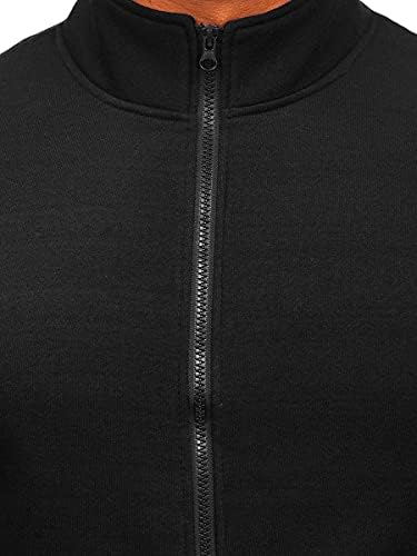 מעילי מסלול לגברים שחור סווטשירטים קלים משקל מלא רוכסן צוואר מדומה צוואר ארוך שרוול ארוך עם כיס