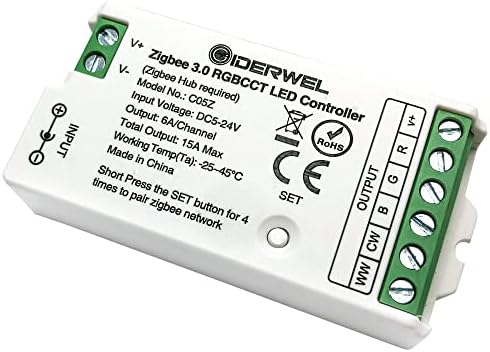 Giderwel Home Smart Zigbee LED בקר RGBCCT תואם לעומק תואם לגשר רכזת זיגבי, Alexa Echo Plus, Lightify Hub לאפליקציה/בקרה