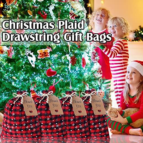 שאפי 24 יחידות חג המולד שרוך שקיות חג המולד באפלו משובץ יוטה סוכריות שקיות פשתן לטפל שקיות עם 3.28 רגל חבל 24 כרטיס