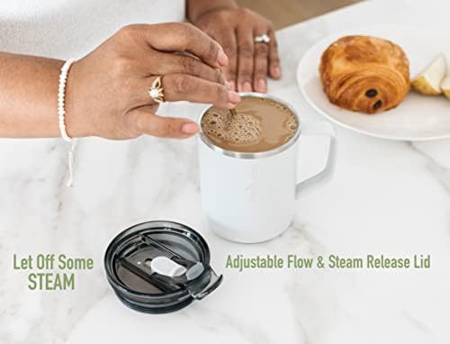 הפחת ספל קפה מבודד בגודל 14 עוז עם ידית ומכסה פלו-תנועה-ספל שולחן מושלם עם ידית לקפה ותה חם-ידידותי להגשה יחידה,