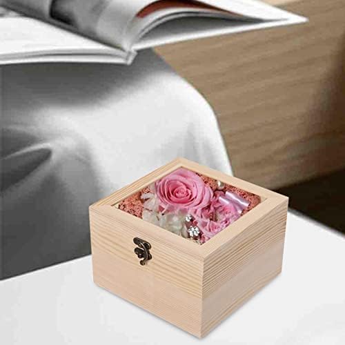קופסת עץ סלעית, מארז תצוגת תכשיטים עם מכסה זכוכית צירים, תצוגת פרחים סגנון וינטג 'דקורטיבי נייד,