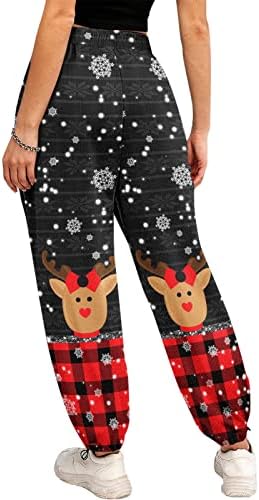 2022 מכנסי טרנינג לנשים טרנדיות מזדמנים מותניים אלסטיים רגילים מכנסי טרנינג חג המולד חג המולד נוח מכנסי טרקלין