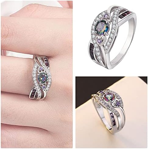 וטבעת טבעת בצורת טבעת אמטיסט בצבע קשת בצבע 3A טבעת כסף מצופה זירקון