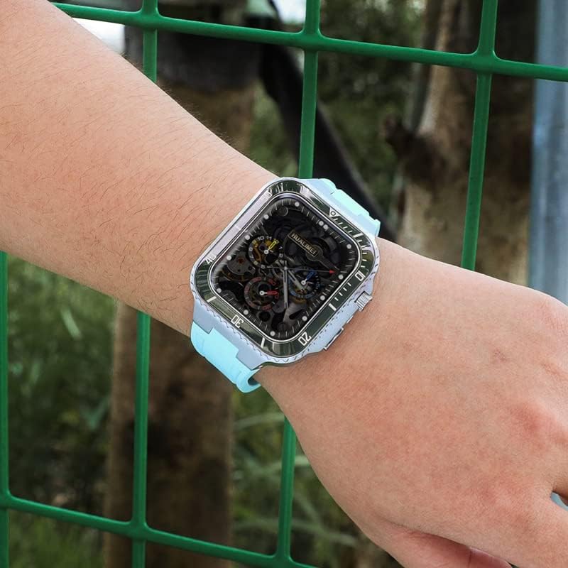 רצועת ערכת שינוי אזאנו לרצועת Apple Watch 45 ממ 44 ממ מארז מתכת+כיסוי ערכת פגוש קרמיקה לפגוש