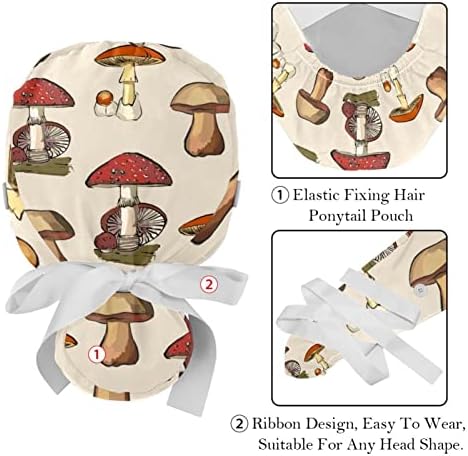 Lorvies כובעים רפואיים לנשים עם כפתורים שיער ארוך, כובע עבודה מתכוונן 2 חלקים, תקציר צבעוני