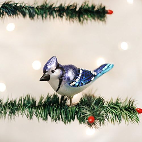 קישוטי חג המולד של העולם הישן: אוסף צופים בציפורים זכוכית זכוכית קישוטים לעץ חג המולד, כחול בהיר ג'יי