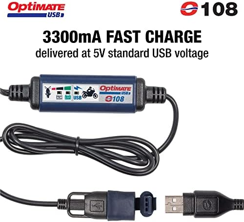 Tecmate Optimate USB O-108V2, מטען USB חכם בשורה 3300MA, עם מצב המתנה וצג סוללות רכב.