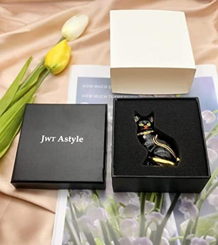 JWT ASTYLE יוקרה יוקרה קופסת תכשיטים תכשיטים עם חתול שחור עם גבישים. קופסת תכשיט מצויר של חתול מצויר.