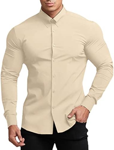 Lecgee Meen's Muscle Fit Shirts חולצות נמתח שרוול קצר ללא קמטים מזדמן רזה מתאים לחולצות כפתור שרוול