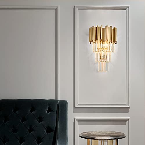 מודרני זהב קריסטל מנורת קיר-3 אורות פמוטים, 9 קריסטלים, קיר נברשת אור עבור חדרי שינה, חדר אוכל, סלון, חדר