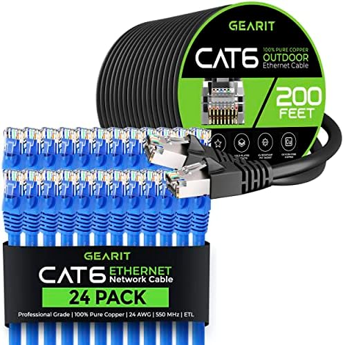 Gearit 24 פאק 2ft Cat6 כבל אתרנט וכבל 200ft Cat6