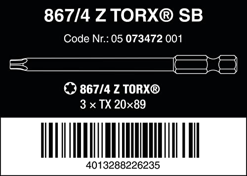WERA - 05073472001 - טורקס® ביטים, 867/4 Z SB BITS, TX 20 x 89 ממ, 3 חתיכות
