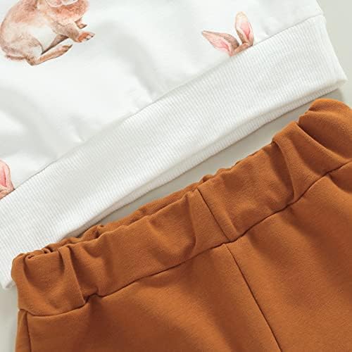 פעוטות תינוקת פסחא תלבושת ארנב הדפס שרוול ארוך צוות צוואר סווטשירטים עליון בצבע אחיד מכנסיים מכנסיים