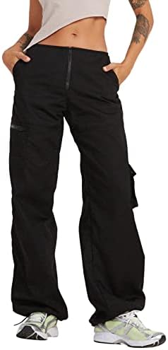 מכנסי מטען עם מותניים נמוכים מכנסי מכנסי רגל רחבים רחבים עם מכנסי מטען כיס מכנסי טרניעה של בגדי היפ הופ