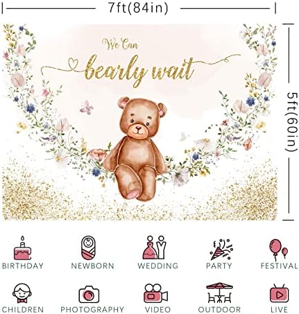 דוב תינוק מקלחת רקע אנחנו יכולים לחכות עלים פרחים צילום רקע מסיבת יום הולדת קישוטי צבעי מים קריקטורה דוב זהב