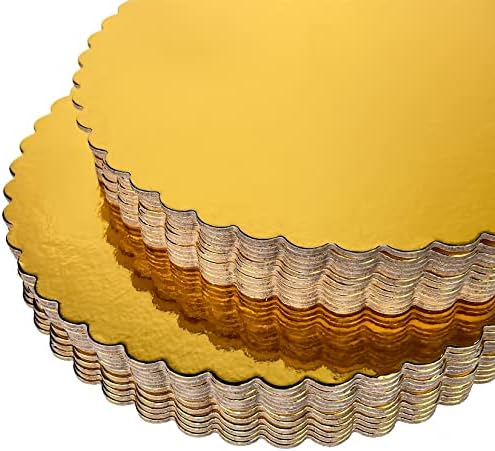 25-חבילה 10 אינץ חסון עגול עוגת לוחות, זהב קרטון עוגת עיגולים צלחת מסולסל בסיס, חבילה של 25