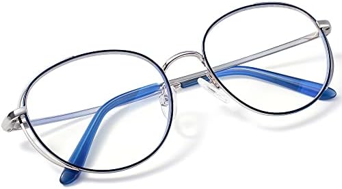 מדיסון שדרת רטרו עגול כחול אור חסימת משקפיים עם מקרה לנשים ,מעצב מתכת מחשב משקפיים
