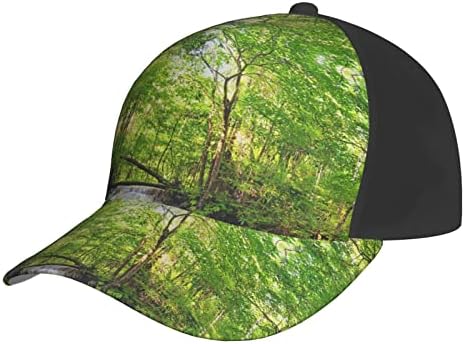 מפל יער עצי מודפס בייסבול כובע, מתכוונן אבא כובע, מתאים לכל מזג האוויר ריצה ופעילויות חוצות שחור