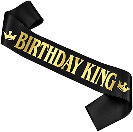 אבנט מלך יום הולדת, מכתב נייר זהב ואבנט יום הולדת סאטן שחור לגברים 16 18 20 21 30 40 50 60 כיף קישוטים למסיבת